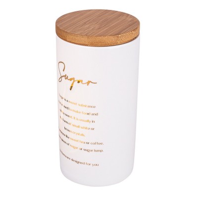 Altom Design porculanski spremnik s bambus poklopcem, bijeli sa zlatnim natpisom Sugar - 02010184