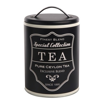 Altom Design okrugla limenka 11x16,5 cm crna dekor Tea - 0204018363